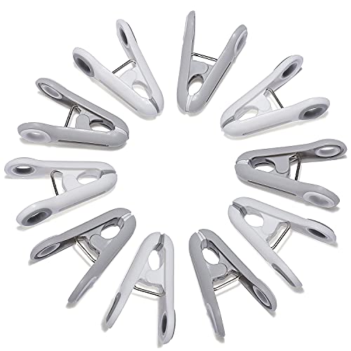 Traceless Clothes Pins12PCS,Plus Plastic Clips with Soft TPE Grip,Non-Slip Drying-Clothing pins Beach Towel Clips Clothes pins,Food Bag Clips for Outdoor Home Kitchen clothespins Clothespin