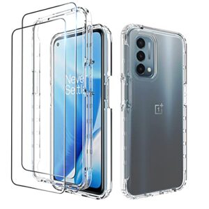 dzxouui for oneplus nord n200 5g case with 2 pack screen protector, one plus nord n200 case, crystal shockproof bumper hybrid clear tpu protection cover phone case for oneplus nord n200 5g(clear)