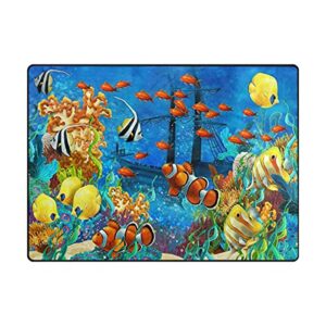 alaza coral reef fish colored water non slip area rug 5' x 7' for living dinning room bedroom kitchen hallway office modern home decorative