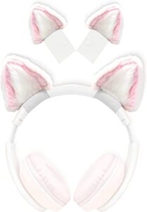 cute cat ears headphone attachment,adjustable design fit for logitech g pro hyprex cloud/cloud flight headphones and more,cosplay kitten ears,(headphones not included),pink & white