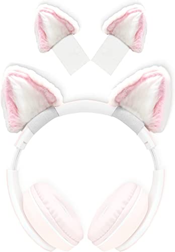 Cute Cat Ears Headphone Attachment,Adjustable Design Fit for Logitech G PRO HypreX Cloud/Cloud Flight Headphones and More,Cosplay Kitten Ears,(Headphones not Included),Pink & White