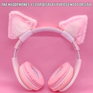 Cute Cat Ears Headphone Attachment,Adjustable Design Fit for Logitech G PRO HypreX Cloud/Cloud Flight Headphones and More,Cosplay Kitten Ears,(Headphones not Included),Pink & White