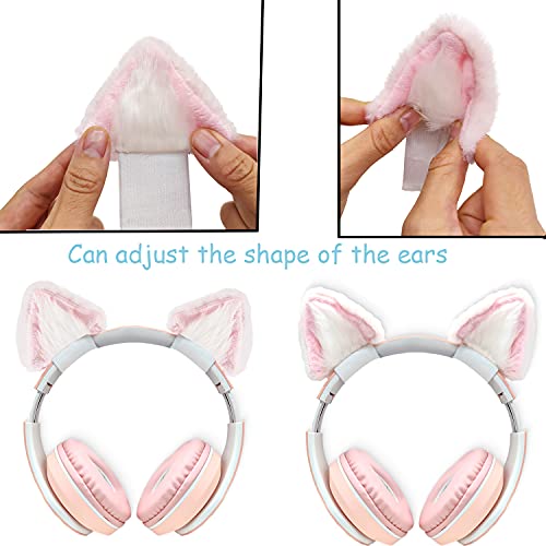 Cute Cat Ears Headphone Attachment,Adjustable Design Fit for Logitech G PRO HypreX Cloud/Cloud Flight Headphones and More,Cosplay Kitten Ears,(Headphones not Included),Pink & White