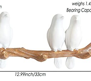 HaakLux Bird Hat Hook,Wall Hanger Decor Hooks,Mounted Resin Cast Ceramic,Tree Branch with Unique Hanging White Dove for Coat Towel Key Clothes in Bathroom Kitchen Bedroom Living Room(3 Birds)