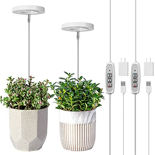 LORDEM Grow Light, Full Spectrum LED Plant Light for Indoor Plants, Height Adjustable Growing Lamp with Auto On/Off Timer 4/8/12H, 4 Dimmable Brightness, Ideal for Small Plants, Pack of 2