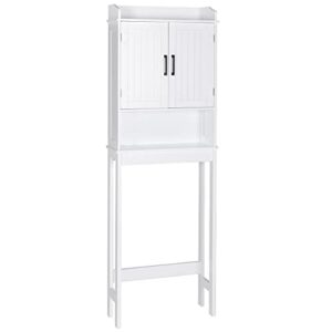 mupater bathroom over-the-toilet storage cabinet organizer with doors and shelves, small freestanding toilet space saver shelf with adjustable bottom bar and anti-tip design,white