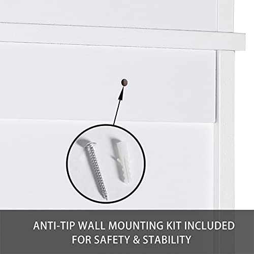 MUPATER Bathroom Over-The-Toilet Storage Cabinet Organizer with Doors and Shelves, Small Freestanding Toilet Space Saver Shelf with Adjustable Bottom Bar and Anti-Tip Design,White