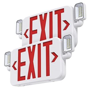 sitisfi led combo emergency exit sign light with two adjustable head lights and backup battery,us standard red letter commercial emergency exit lighting,ul 924,ac120/277v (2pack)