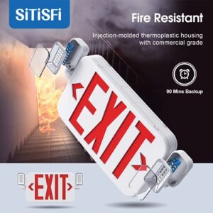 SiTiSFi Led Combo Emergency Exit Sign Light with Two Adjustable Head Lights and Backup Battery,US Standard Red Letter Commercial Emergency Exit Lighting,UL 924,AC120/277V (2Pack)