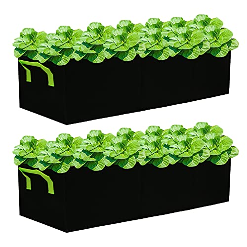 Auroal Plant Grow Bags, 2 Pack Fabric Raised Planting Bads, 3 Holes Rectangle Grow Bag, 15 Gallon Breathable Potato Tomato Planter Pots for Outdoor Vegetables Plant Flowers (Black)