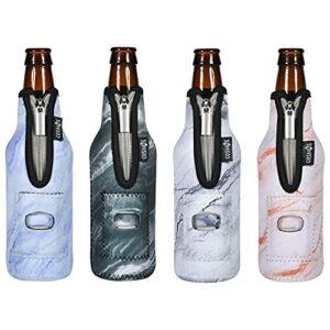 cosmos 4 pcs beer bottle sleeves neoprene insulator sleeves bottle jackets sleeves beverage bottle cooler with built in bottle opener (marble pattern (4 pcs))