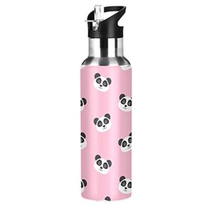 xigua stainless steel double wall water bottle,kawaii panda vacuum insulated bottle with straw lid, insulated water bottle keeps water cold for 24 hours, hiking, sports, outdoor