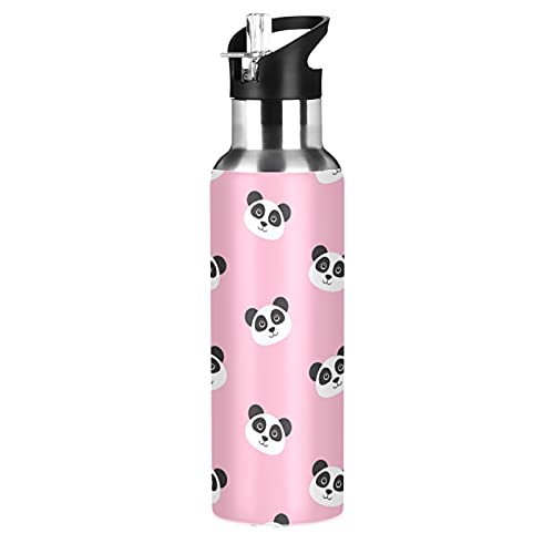 xigua Stainless Steel Double Wall Water Bottle,Kawaii Panda Vacuum Insulated Bottle With Straw Lid, Insulated Water Bottle Keeps Water Cold for 24 Hours, Hiking, Sports, Outdoor