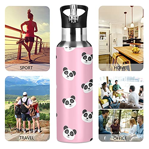 xigua Stainless Steel Double Wall Water Bottle,Kawaii Panda Vacuum Insulated Bottle With Straw Lid, Insulated Water Bottle Keeps Water Cold for 24 Hours, Hiking, Sports, Outdoor