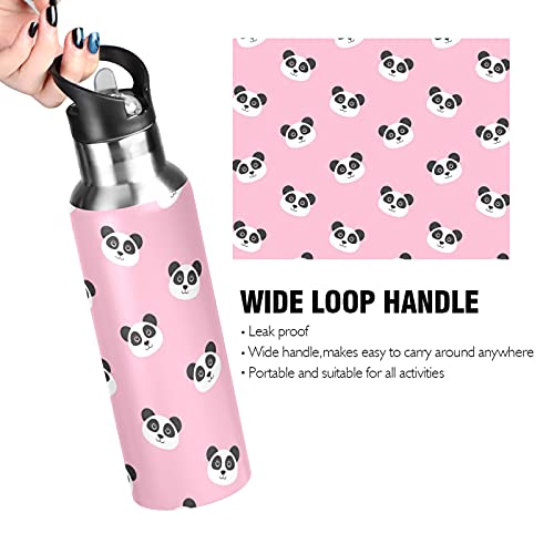 xigua Stainless Steel Double Wall Water Bottle,Kawaii Panda Vacuum Insulated Bottle With Straw Lid, Insulated Water Bottle Keeps Water Cold for 24 Hours, Hiking, Sports, Outdoor