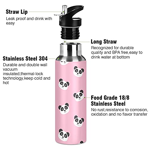 xigua Stainless Steel Double Wall Water Bottle,Kawaii Panda Vacuum Insulated Bottle With Straw Lid, Insulated Water Bottle Keeps Water Cold for 24 Hours, Hiking, Sports, Outdoor