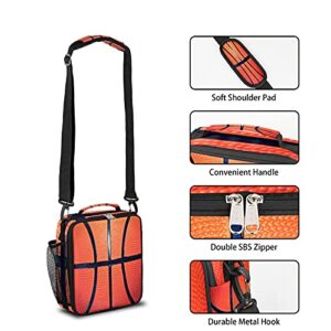 Basketball Lunch Boxes Bag for Kids, Lunch Box for Boys and Girls, Waterproof Insulated Lunch Bag Cooler Tote for School with Detachable Shoulder Strap