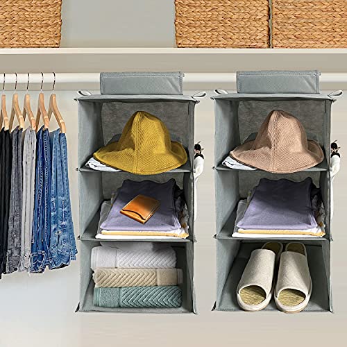 Vaisoz 3-Shelf Hanging Closet Organizers and Storage, Hanging Shelves for Closet Storage 2 Packs, Foldable Hanging Closet Shelves Clothes Organizer Grey