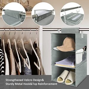 Vaisoz 3-Shelf Hanging Closet Organizers and Storage, Hanging Shelves for Closet Storage 2 Packs, Foldable Hanging Closet Shelves Clothes Organizer Grey