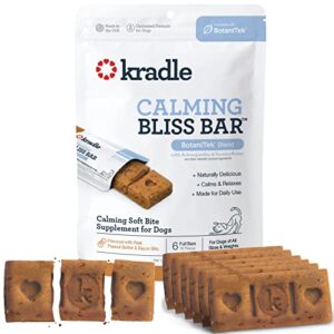 kradle bliss bar dog calming chews, soft bake (6 pack), dog anxiety relief for separation anxiety, thunder, car rides, fireworks and stress, with botanitek calming formula, peanut butter bacon flavor