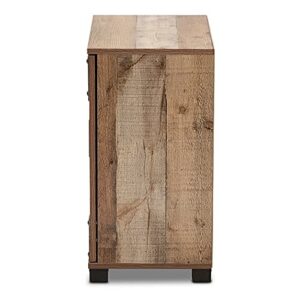 BOWERY HILL Finished Wood 2-Door Shoe Cabinet in Rustic Brown