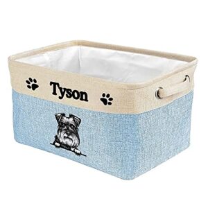 malihong personalized foldable storage basket with cute dog schnauzer collapsible sturdy fabric pet toys storage bin cube with handles for organizing shelf home closet, blue amd white