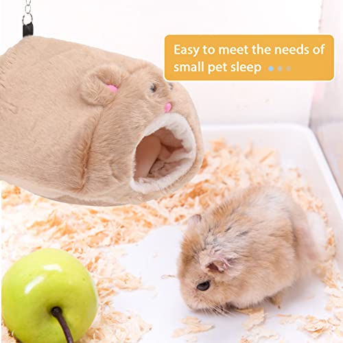 Lurrose Rats Hamster Winter Fleece Warm Hanging Cage Hammock Cute Bear House with Bed Mat Small Animal Cage Accessories for Small Furry Animals