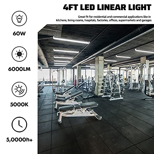 FAITHSAIL 4FT LED Linear Light 5000K 6000LM Suspension Office Lighting Fixture with Plug, 60W Commercial Light Fixture Shop Light for Office Gym Garage 4 Pack