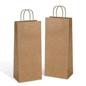 poever kraft paper wine bags with handles 5.25x3.25x13 inch for whiskey spirits bottles 25pcs bluk, brown gift bags shopping bags party bags retails bags wrapping bags recyclable