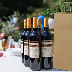 Poever Kraft Paper Wine Bags with Handles 5.25x3.25x13 inch for Whiskey Spirits Bottles 25PCS Bluk, Brown Gift Bags Shopping Bags Party Bags Retails Bags Wrapping Bags Recyclable