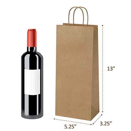 Poever Kraft Paper Wine Bags with Handles 5.25x3.25x13 inch for Whiskey Spirits Bottles 25PCS Bluk, Brown Gift Bags Shopping Bags Party Bags Retails Bags Wrapping Bags Recyclable