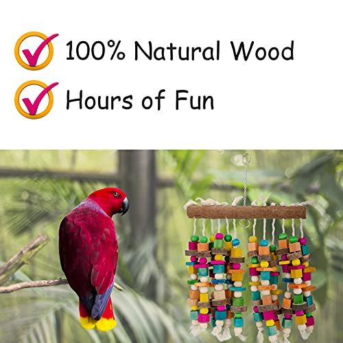 Parrot Chewing Toy Bird Bite Toy with Colorful Wood Beads, Multicolored Natural Wooden Block Cage Toys for Macaw Cockatoo Parakeets