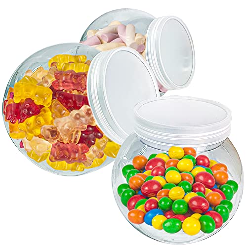 Nimoss Candy Jars with Lids 3 Pack - Plastic - Cookie Jars for Kitchen Counter - Clear Candy Buffet Containers for Pantry, Candies, Homemade Cookies - 48 oz