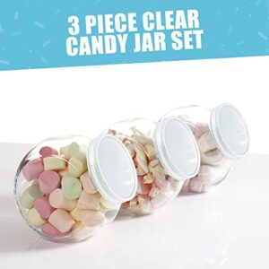 Nimoss Candy Jars with Lids 3 Pack - Plastic - Cookie Jars for Kitchen Counter - Clear Candy Buffet Containers for Pantry, Candies, Homemade Cookies - 48 oz