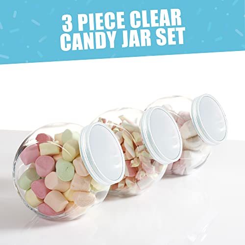 Nimoss Candy Jars with Lids 3 Pack - Plastic - Cookie Jars for Kitchen Counter - Clear Candy Buffet Containers for Pantry, Candies, Homemade Cookies - 48 oz