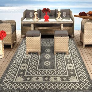 antep rugs patio 6x9 outdoor/indoor southwest aztec native area rug (gray, 6'7" x 9')