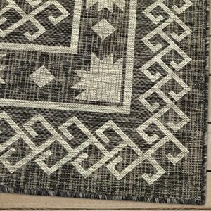 Antep Rugs Patio 6x9 Outdoor/Indoor Southwest Aztec Native Area Rug (Gray, 6'7" x 9')