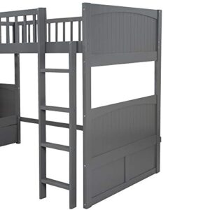 Triple Bunk Beds, L-Shaped Bunk Beds for 3 with Storage Drawers, Twin Loft Bed and Twin Over Twin Wood Bunk Bed with Storage for Kids Boys Girls Teens Adults, No Box Spring Needed, Gray