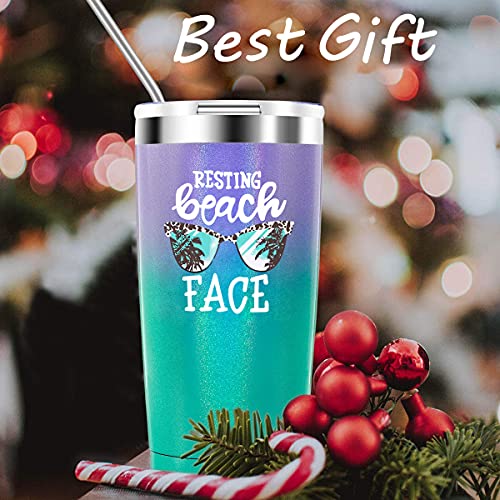 ATHAND 20 oz Insulated Tumblers with Lid and Straw | Resting Beach Face Double Wall Stainless Steel Vacuum Coffee Wine Tumbler Funny Mug for Women Girls Christmas Gifts (Mint+Purple)