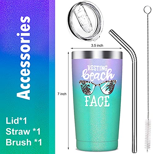 ATHAND 20 oz Insulated Tumblers with Lid and Straw | Resting Beach Face Double Wall Stainless Steel Vacuum Coffee Wine Tumbler Funny Mug for Women Girls Christmas Gifts (Mint+Purple)