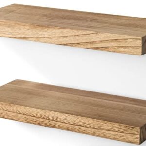 Wood Floating Shelves Wall Mounted 17 inch, 2 Tier Rustic Wooden Wall Shelves for Bathroom Living Room Bedroom Laundry Kitchen Storage Farmhouse Decor, Set of 2