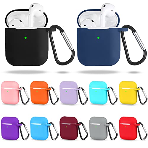 12 Pieces Headphone Silicone Protective Cases Cover with Keychain Accessories Compatible with Airpods 2 and 1 Wireless Charging Cases, Front LED Visible