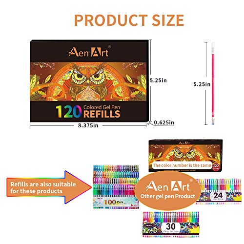 Aen Art 120 Colors Gel Pens Refills for Adult Coloring Books, 40% More Ink Colored Gel Pens Set