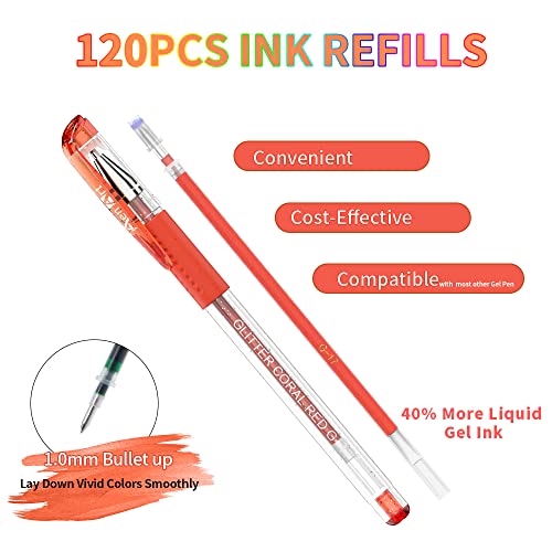 Aen Art 120 Colors Gel Pens Refills for Adult Coloring Books, 40% More Ink Colored Gel Pens Set