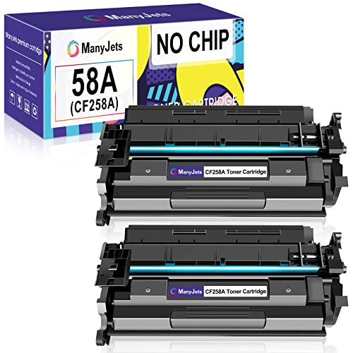 ManyJets 58A CF258A (NO CHIP) Compatible Toner Cartridge Replacement for HP CF258A 58A 58X CF258X Work with HP LaserJet Pro MFP M428fdw M404dn M404n M428fdn M404dw M404 M428 M428dw M304 (Black,2-Pack)