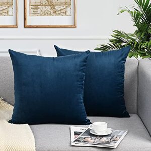 Yastouay 2 Pack Throw Pillow Covers, Navy Blue Decorative Pillow Covers, Solid Sofa Pillows, Soft Velvet Pillow Case, Square Accent Cushion Covers for Sofa Couch Bed Chair, 18 x 18 Inches