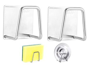 sponge holder for sink caddy, adhesived no drilling, rustproof waterproof stainless steel (silver)