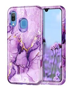 lamcase for samsung galaxy a20/a30 case, heavy duty rugged shockproof hybrid hard pc soft silicone bumper three layer drop protection anti-fall cover for samsung galaxy a20/a30, purple marble