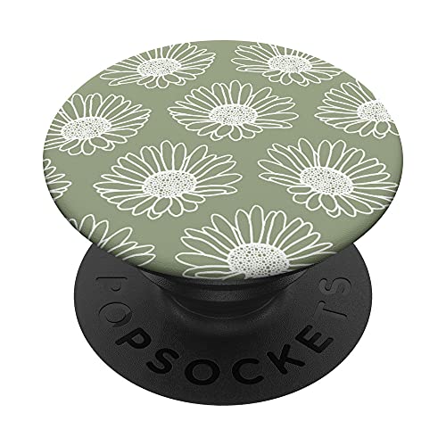 Cottagecore Sage Green Daisy Flower Aesthetic Boho Plant PopSockets Swappable PopGrip