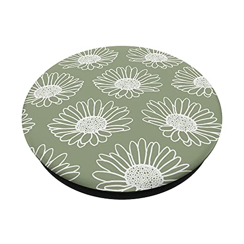 Cottagecore Sage Green Daisy Flower Aesthetic Boho Plant PopSockets Swappable PopGrip